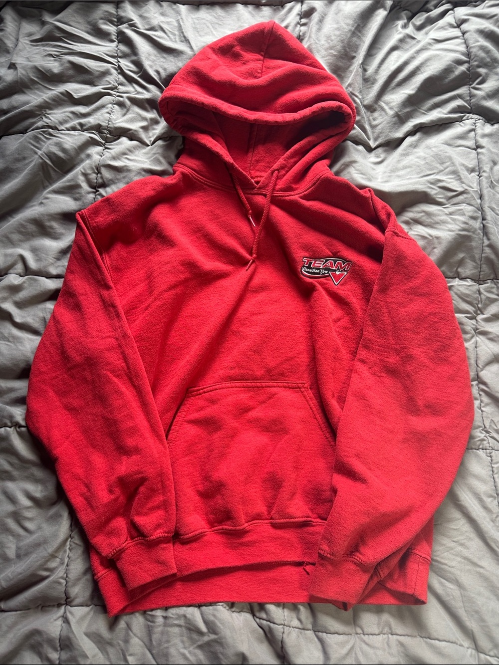 Gildan Red Hooded Pullover Sweatshirt with Small Chest Patch